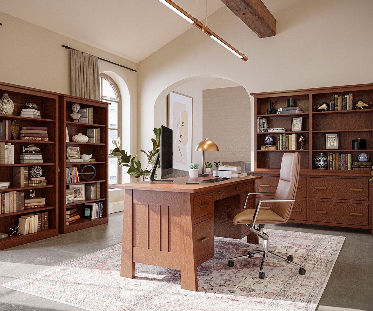 Freemont Mission Corner and Return Desk with Hutch - 74"W - Image 5
