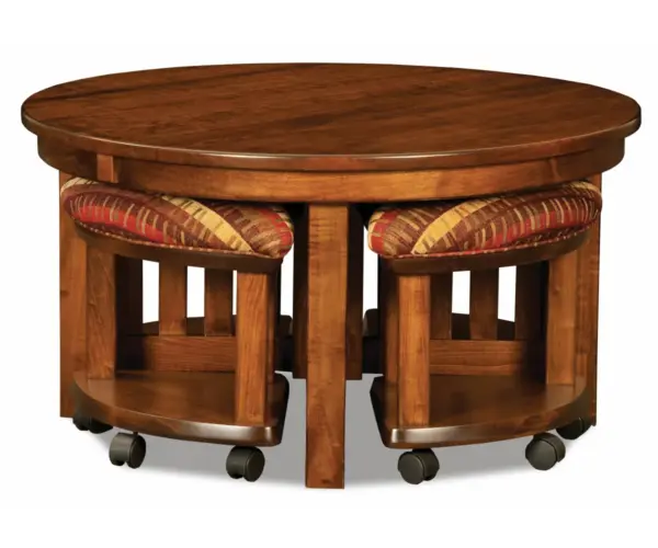 Five Piece Round Table Bench Set With Open Benches